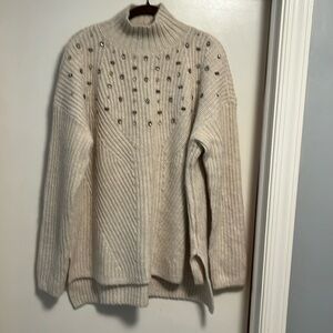 Mock Neck Sweater with Beaded Detail